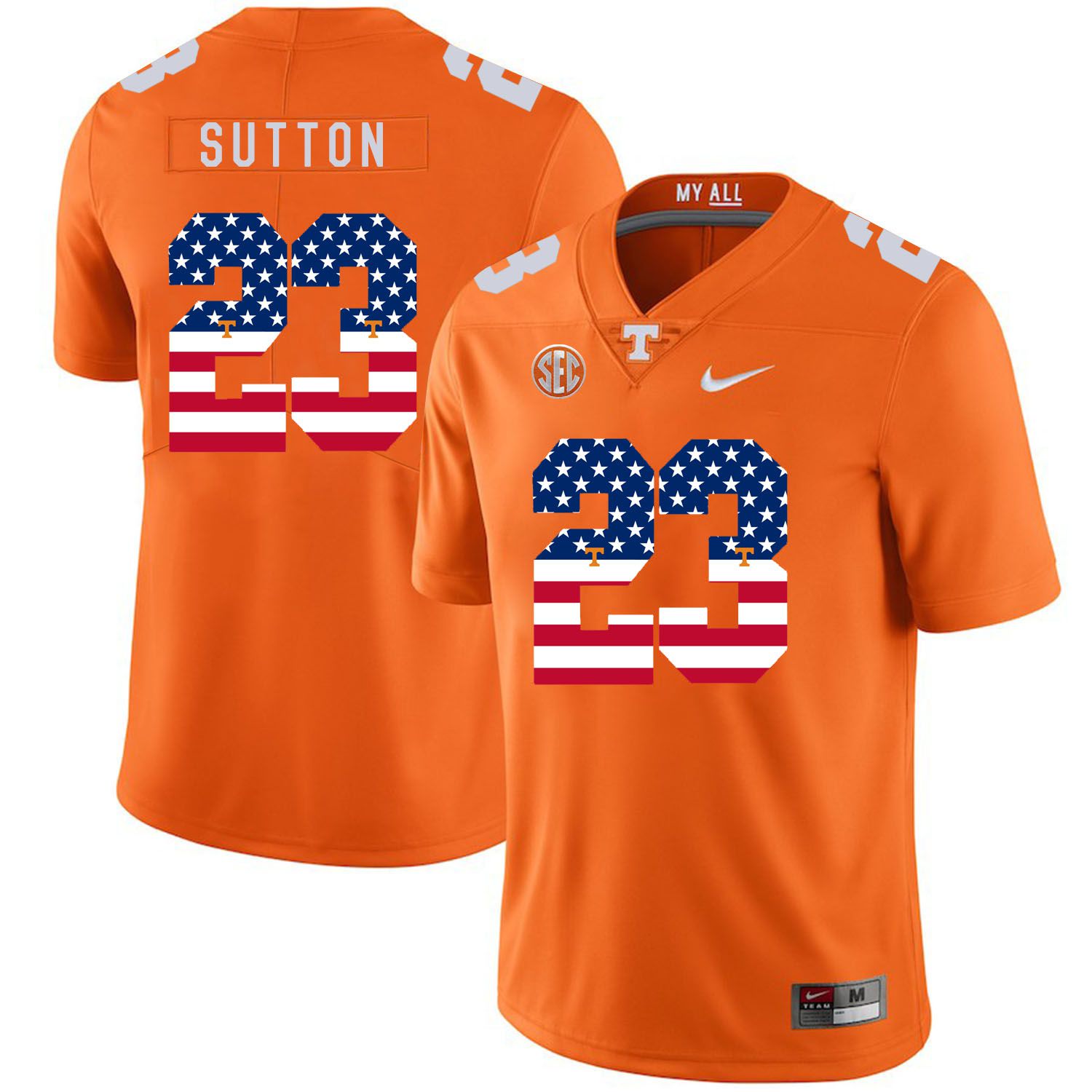 Men Tennessee Volunteers 23 Sutton Orange Flag Customized NCAA Jerseys